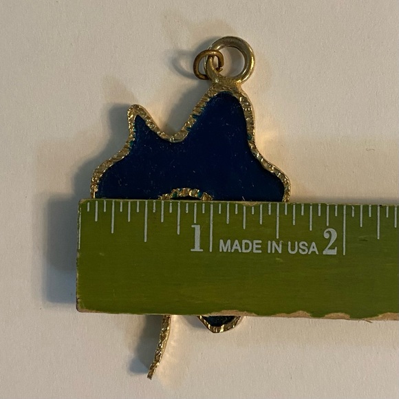 Vintage pendant, stained glass look with gold tone, blue and green resin - Picture 4 of 4